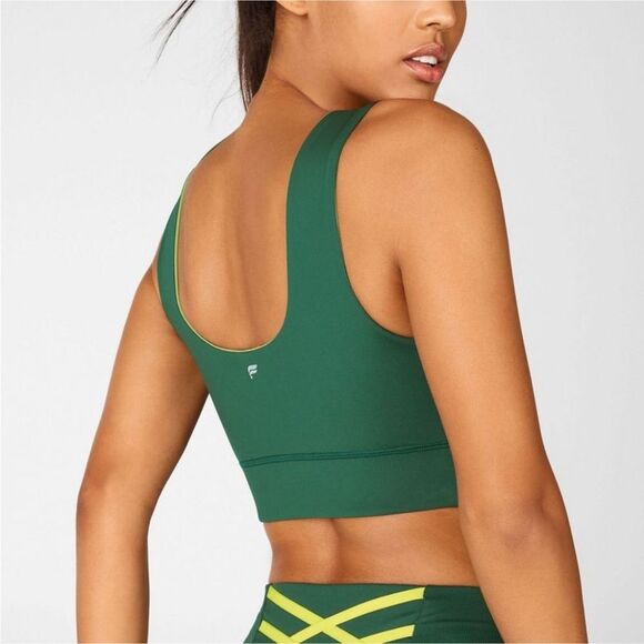 Fabletics Reversible Sports Bra Green and Neon Yellow- Size Large - Picture 2 of 7